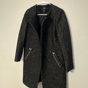 H&M Textured Black Trench Coat
